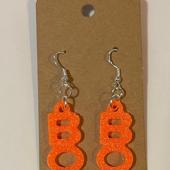 Handmade epoxy resin Boo Halloween earrings - bright orange - Picture 3 of 4